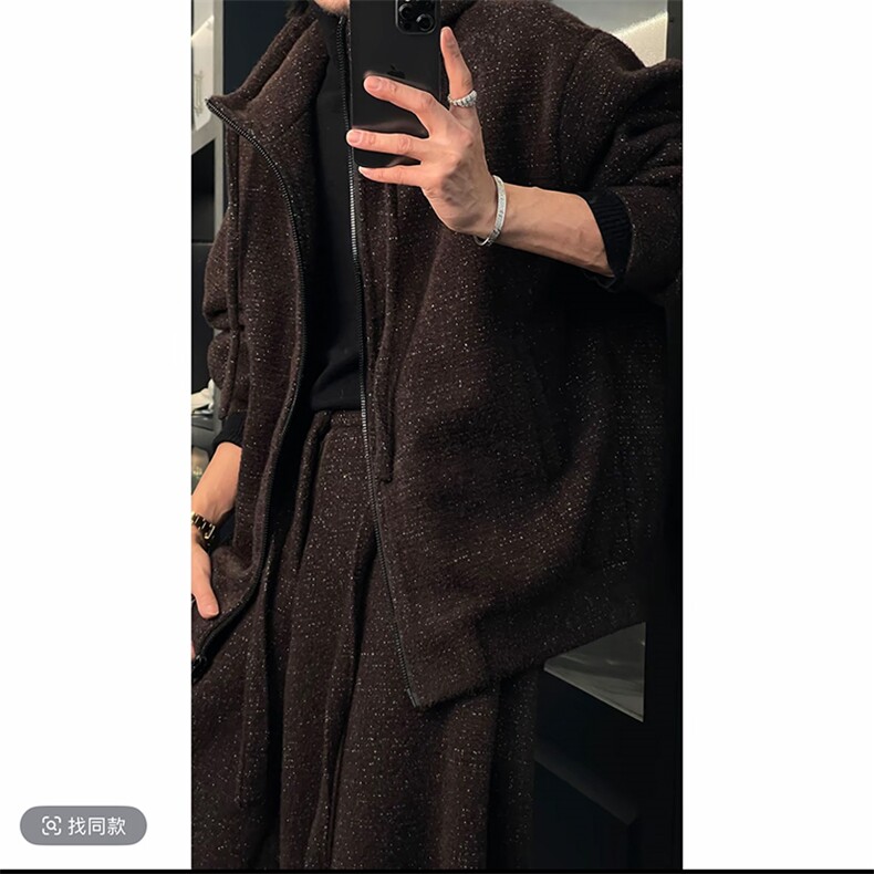 抖音加绒加厚满天星连帽卫衣阔腿裤套装上衣P123裤子P88网图,男装休闲套装,电商B267