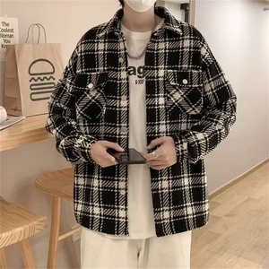 韩版格子外套秋冬季青少年潮牌男装夹克2025新款百搭时尚宽松上衣图片