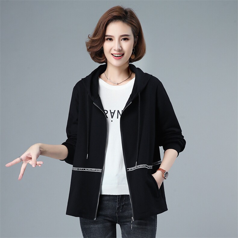 2021春秋装新品连帽纯棉女士外套40-49周岁纯色全棉上衣自主图，女装短外套，伊满意