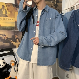 日系牛仔衬衫男潮流休闲宽松百搭ins潮牌简约长袖衬衣 W1206-P45图片
