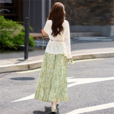 现货2026年春夏季新款时尚波西米亚风圆领半身裙两件套，女装套装/套裙，蓝诺裳