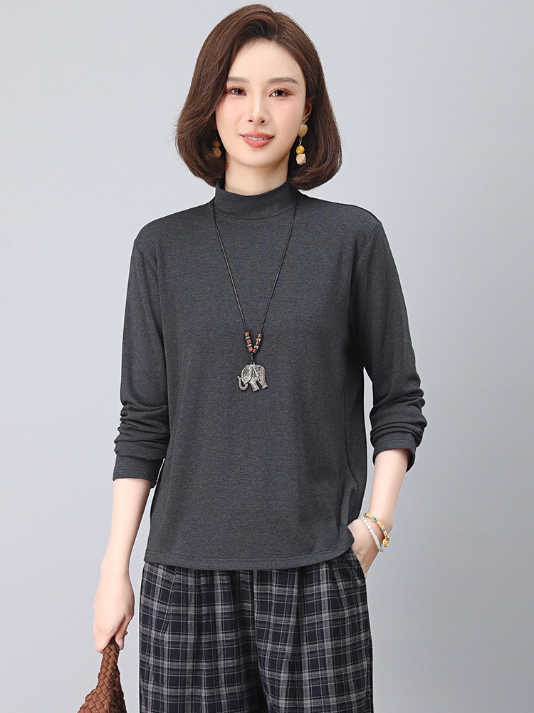 简约打底衫2025秋季新款衣服女装棉法式气质修身上衣,女装T恤,江忆布依