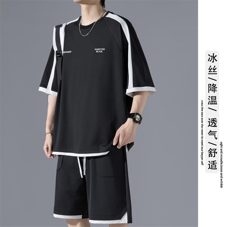 2024夏季新款无影墙大码冰丝短袖套装M-5XHQ24604-P75,男装休闲套装,电商A022