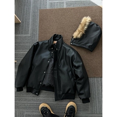 可拆卸毛领皮衣棉服男款冬季高级感痞帅美式机车外套LF988P125，男装皮衣，电商D256-2(原A064-2)