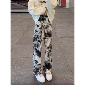 新中式水墨扎染直筒牛仔裤男春秋季美式高街vibe设计感修身微喇裤图片