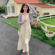 【已出大货】浪漫紫色两件套吊带连衣裙夏2024夏季新款洋气减龄，女装连衣裙，C位