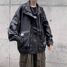 街头百搭质感黑色机车皮衣男士春秋季防风短款廓形外套HH020P80，男装皮衣，星座1013-5