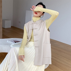 双面毛呢马甲中国风盘扣女士上衣无袖马甲中长款气质实用大气坎肩，女装马甲，荣图大衣