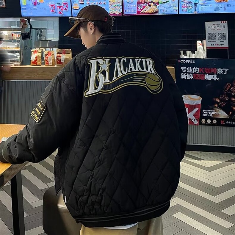美式街头复古刺绣棉衣男冬季棉袄潮宽松情侣棉服外套W4279-P85,男装棉衣,星座412
