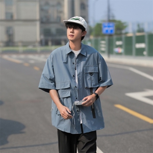 夏季日系多口袋休闲衬衣美式机能工装短袖衬衫男士现货 W8233-P38图片