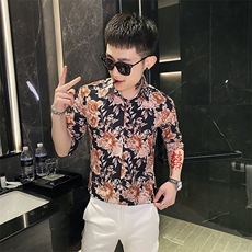 312A-109-P55新款社会小伙中袖衬衫韩版潮流男士五分袖衬衣A，男装T恤，星座312A-5