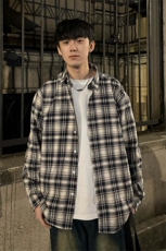 2025秋季美式宽松格子男女情侣长袖衬衫外套CS001-P55控69棉，男装衬衫，星座1004-3