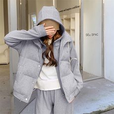 奶黄色休闲卫衣套装女2024冬新款小个子减龄羽绒服马甲卫裤三件套，女装套装/套裙，2C317