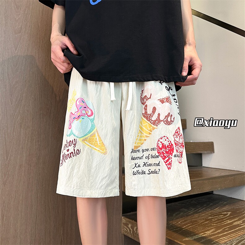 XZ616夏季趣味冰淇淋印花抽绳短裤休闲五分裤TY2481P35控48,男装牛仔裤,星座512A（原616）