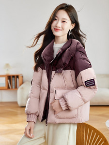 （现货）粉色拼接羽绒服女小个子设计感小众加厚短外套图片