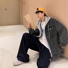假两件外套男秋冬宽松牛仔夹克潮牌ins港风韩版痞帅上衣J6058-p70，男装夹克，星座1008