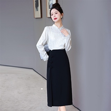 现货2024年春季新款女装时尚气质新中式盘扣提花套裙，女装套装/套裙，火爆靓佳人