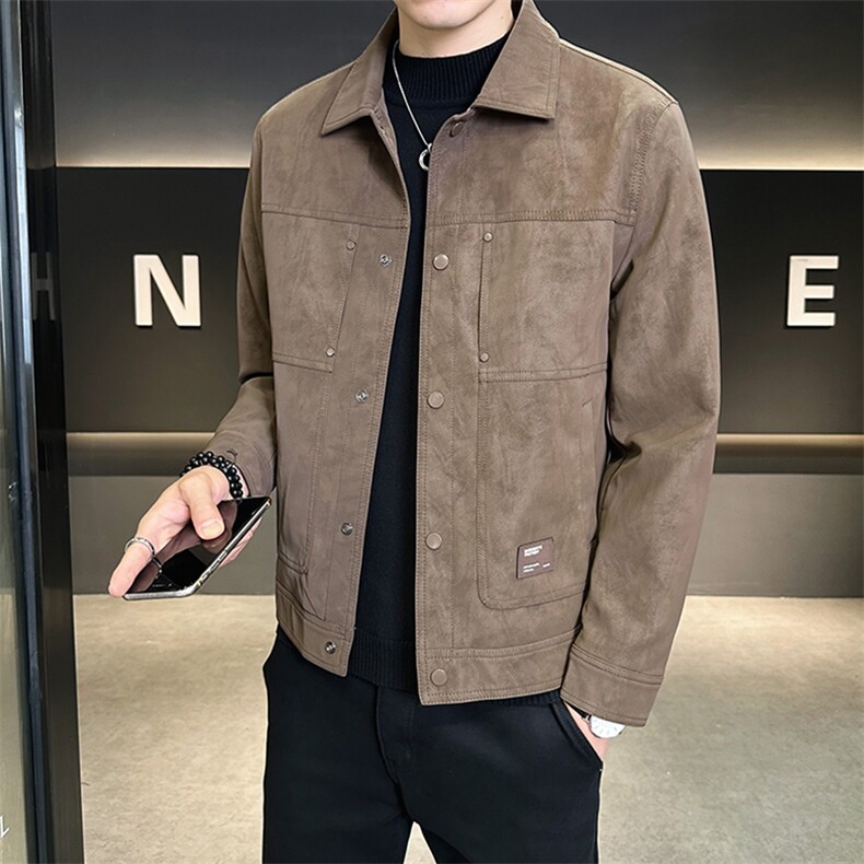秋季2025新款男士外套翻领高端麂皮夹克上衣服A313-5889-P145,男装夹克,电商A313