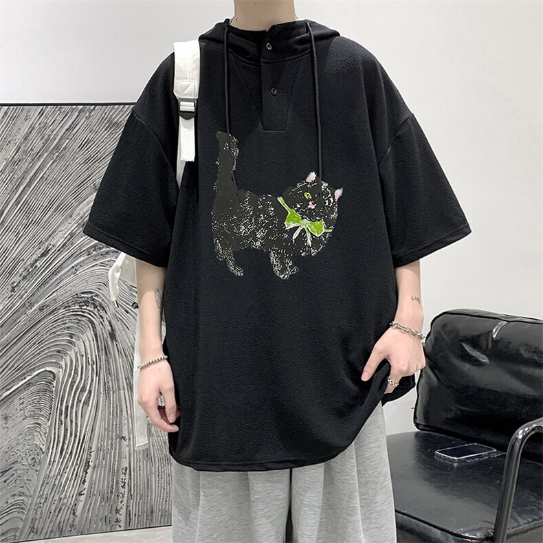 LD54413-P45NASA连帽短袖t恤男大码胖子带帽五分袖中袖,男装T恤,电商A040