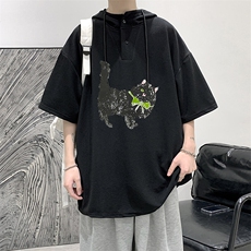 LD54413-P45NASA连帽短袖t恤男大码胖子带帽五分袖中袖，男装T恤，电商A040