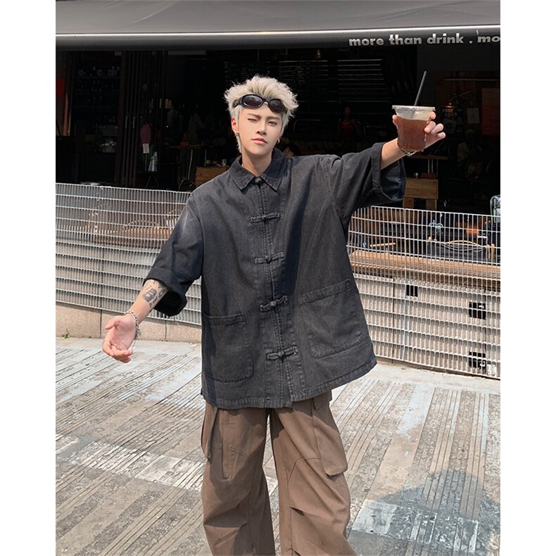 渐变色牛仔衬衫男士短袖潮新中式帅气2024夏季ins外套CY897-P63,男装衬衫,星座412-2