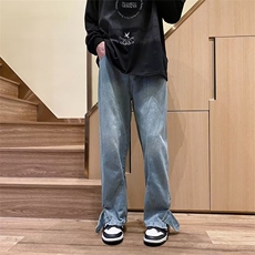 牛仔裤男秋季美式潮牌街头潮流休闲裤设计感小众直长裤N1840-P49，男装牛仔裤，星座1008-1