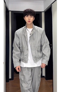 工装风灰色垫肩外套夹克机车服 JK948 特P100图片