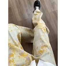 提花满印微喇牛仔裤男美式高街窄版修身显瘦直筒阔腿裤子K87，男装牛仔裤，星座516A
