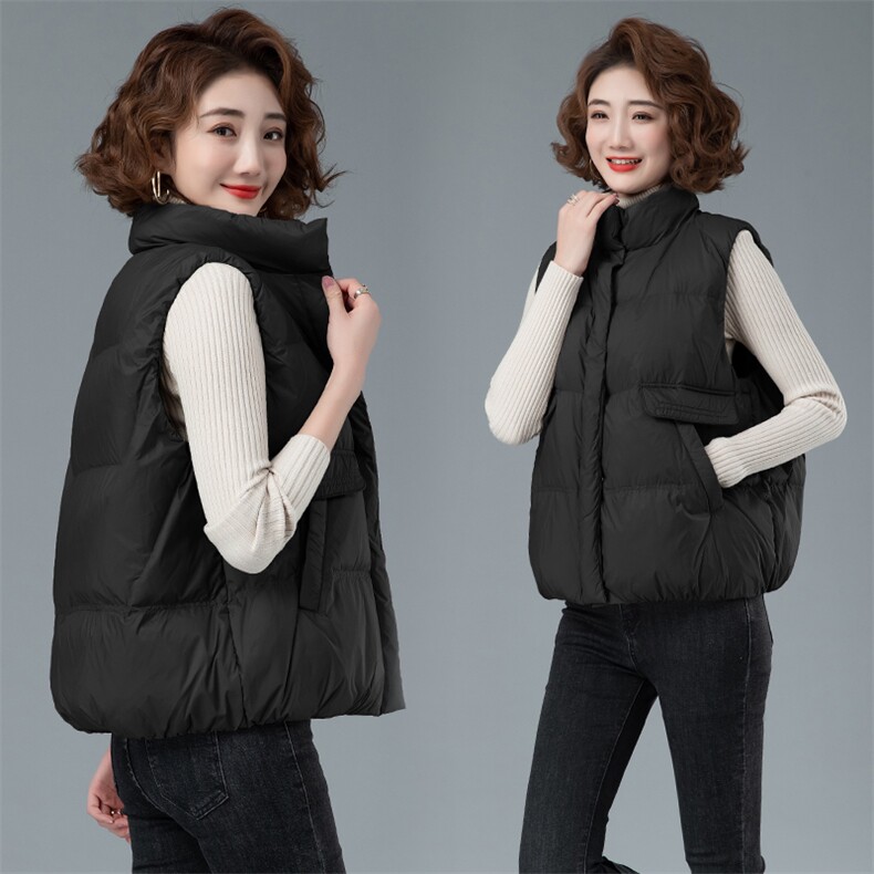 羽绒马甲女短款2022秋冬新款韩版宽松轻薄羽绒服背心坎肩马夹,女装马甲,余墨