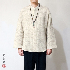 风男装棉麻提花男士改良汉服领禅意男士衬衣C248P75图片