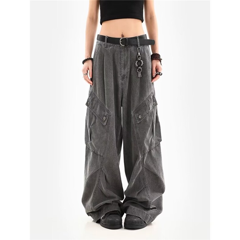 美式潮牌大口袋纯色休闲裤宽松百搭潮流直筒运动工装裤子，男装工装外套，星座506A