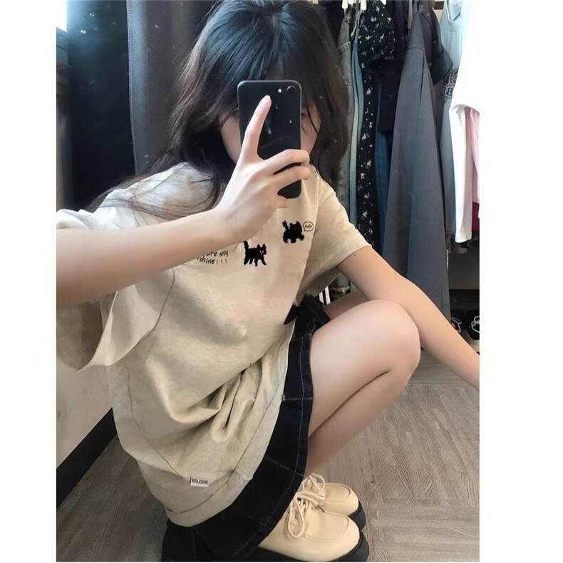 重磅纯棉美式复古短袖t恤女夏季2025新款设计感小众独特别致上衣,男装T恤,星座1210-1
