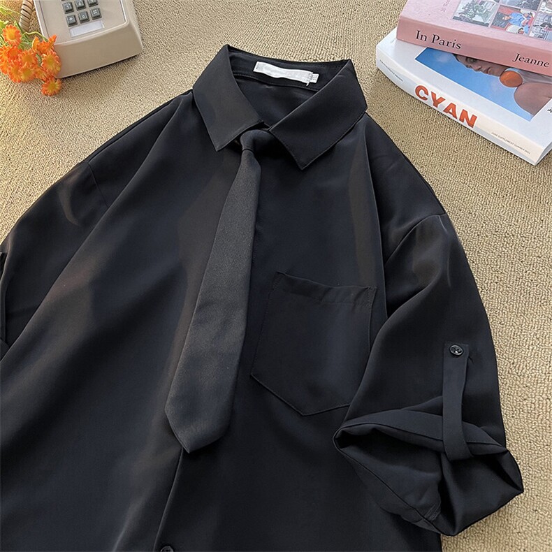 M-8XL领带衬衫短袖特大码垂坠感夏季冰丝外套DK制服衬衣DC5005P45,男装衬衫,电商B238