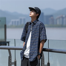 衬衫男夏季潮牌潮流短袖衬衣高级感格子复古休闲外套C203，男装衬衫，星座1116A-1（原606A）