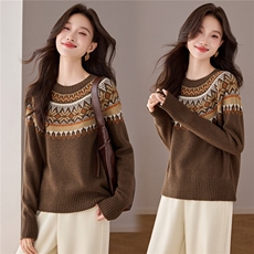 【100%羊毛】费尔岛提花毛衣女秋冬2025新款小个子短款内搭打底衫，女装羊毛衫，艾米