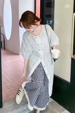静奢风时尚套装运动风通勤夏装东方洛可可夏季休闲风短袖气质白色，女装套装/套裙，2B237