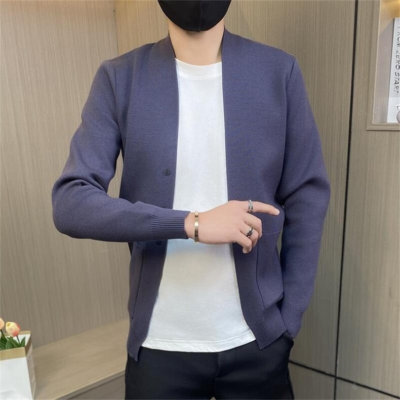 M837-特P60针织衫开衫外套男春秋季新款韩版中青年无领休闲毛衣图片