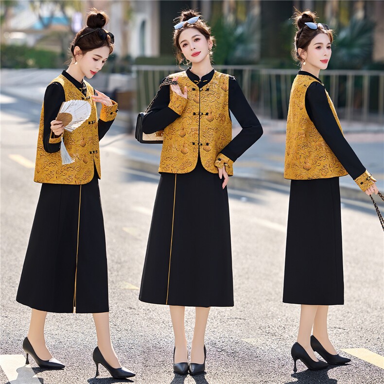 2026年春季新款女装时尚气质新中式两件套套裙,女装套装/套裙,关键词