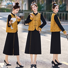 2026年春季新款女装时尚气质新中式两件套套裙，女装套装/套裙，关键词