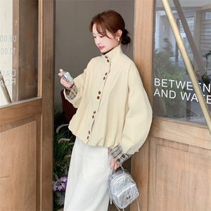 黄色格子拼接短外套女2025秋季新款小个子超好看休闲显瘦百搭夹克图片