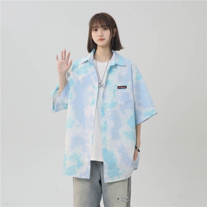 XZ-230-1CS507夏新款中性风简约轻奢水墨扎染休闲短袖衬衫P45控58图片