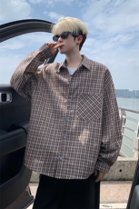 衬衫男秋季新款港风宽松大码格子长袖衬衣CS802-特P28，男装衬衫，星座214-3