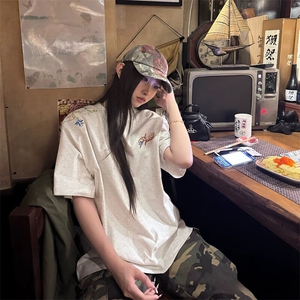 万针全刺绣工艺抖音得物高品质260克重磅纯棉双纱美式高街短袖T恤图片