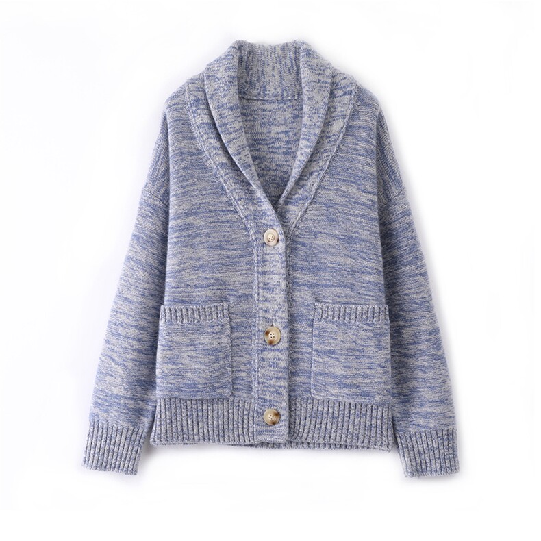 2025年秋季新款百搭女士长袖带兜系扣花纱大翻领开衫，女装羊绒衫，仙姿羊绒