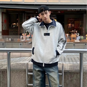 抖音得物品质秋冬美式高街重磅结构拼接织带翻领卫衣夹克外套W113图片