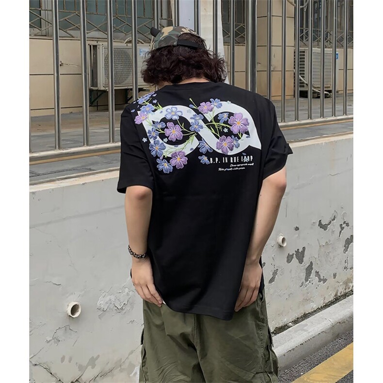 万针全刺绣解构设计260克重磅双纱纯棉高品质美式高街短袖T恤特39,男装T恤,电商A486