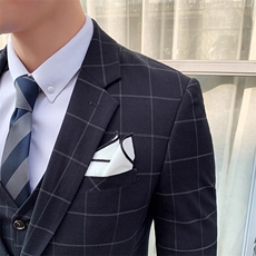 夏季商务西服三件套男装西服套装格子中袖薄款W8016-P255，男装西服，星座1012