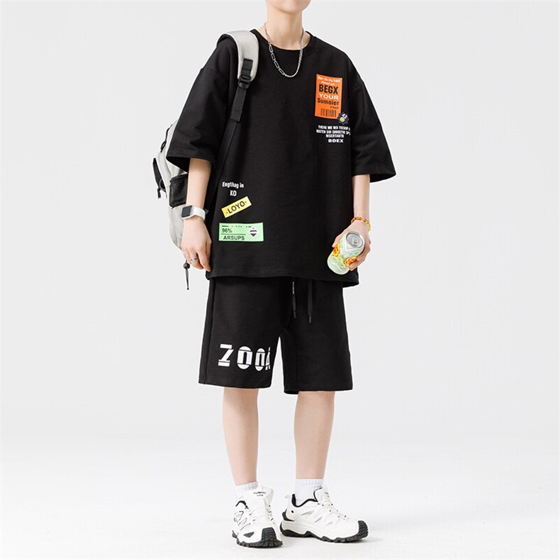 主推夏季新款印花短袖短裤套装青少年套装TZ6132特批40，男装休闲套装，星座210-1