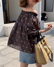 2022夏季新款波点一字肩上衣，其它，韵芭莎