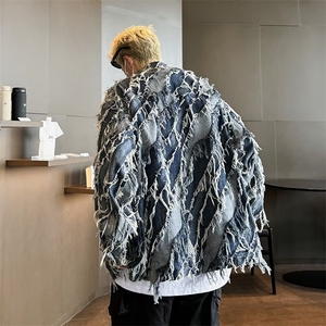 流苏拼色牛仔外套男韩版潮流高街帅百搭2024秋冬ins夹克W6102-P66图片